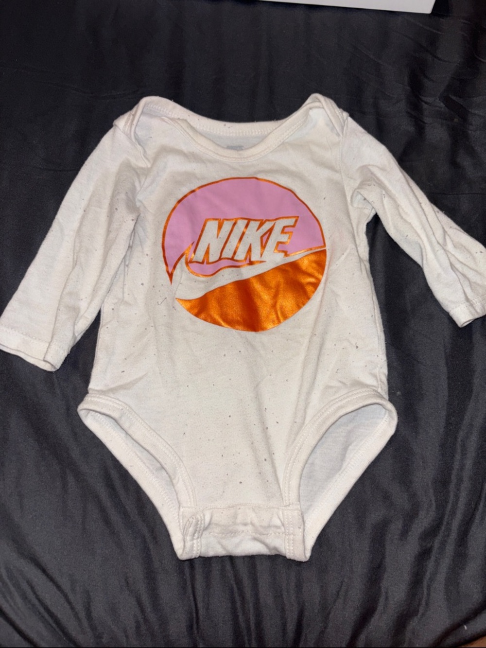 Nike White Long-Sleeve Baby Bodysuit with Pink & Orange Logo Patch